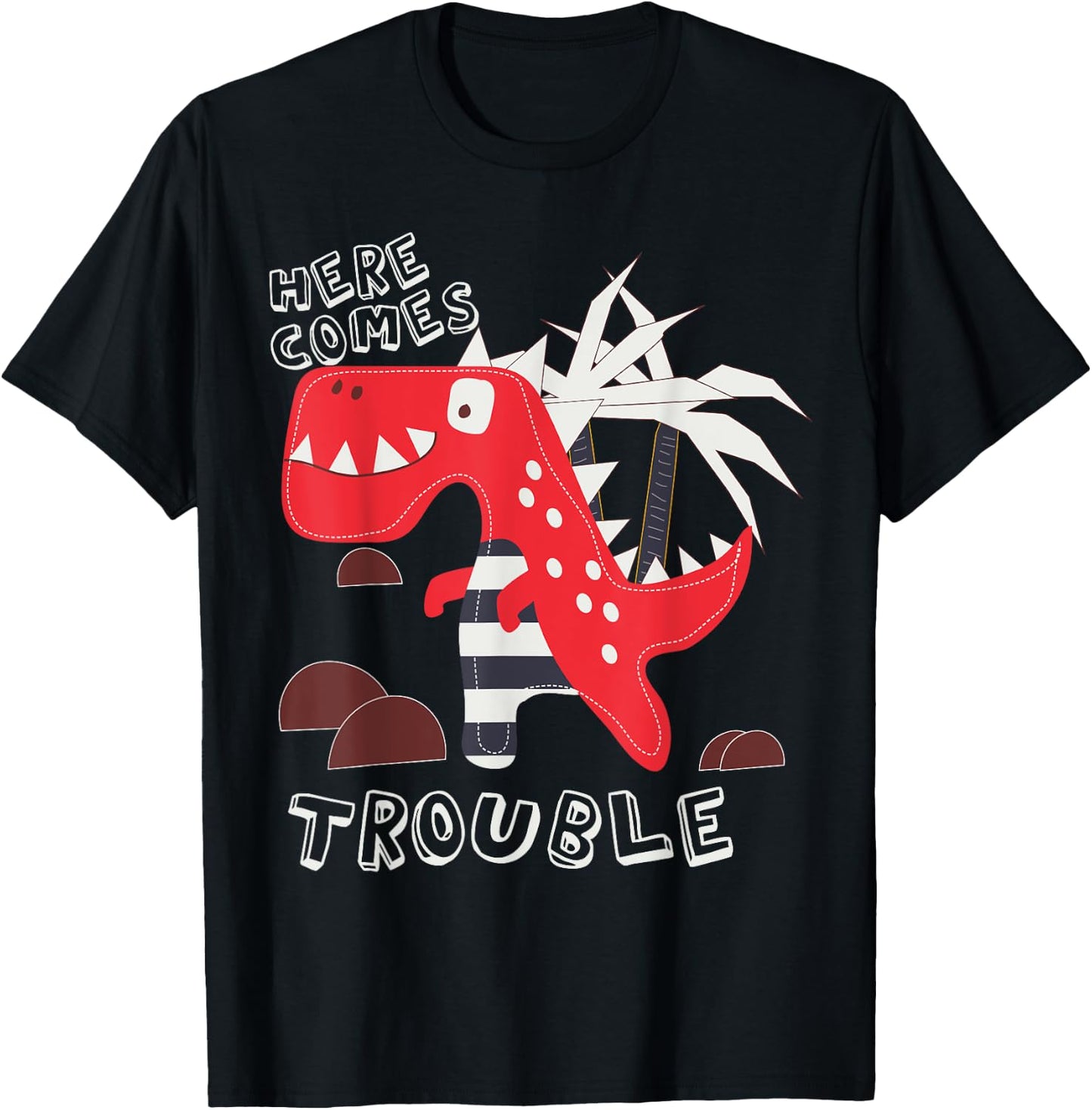 Here Comes Trouble Dino Cute Dinosaur Boy Girl Kids Toddler T-Shirt - T-Shirt | Black