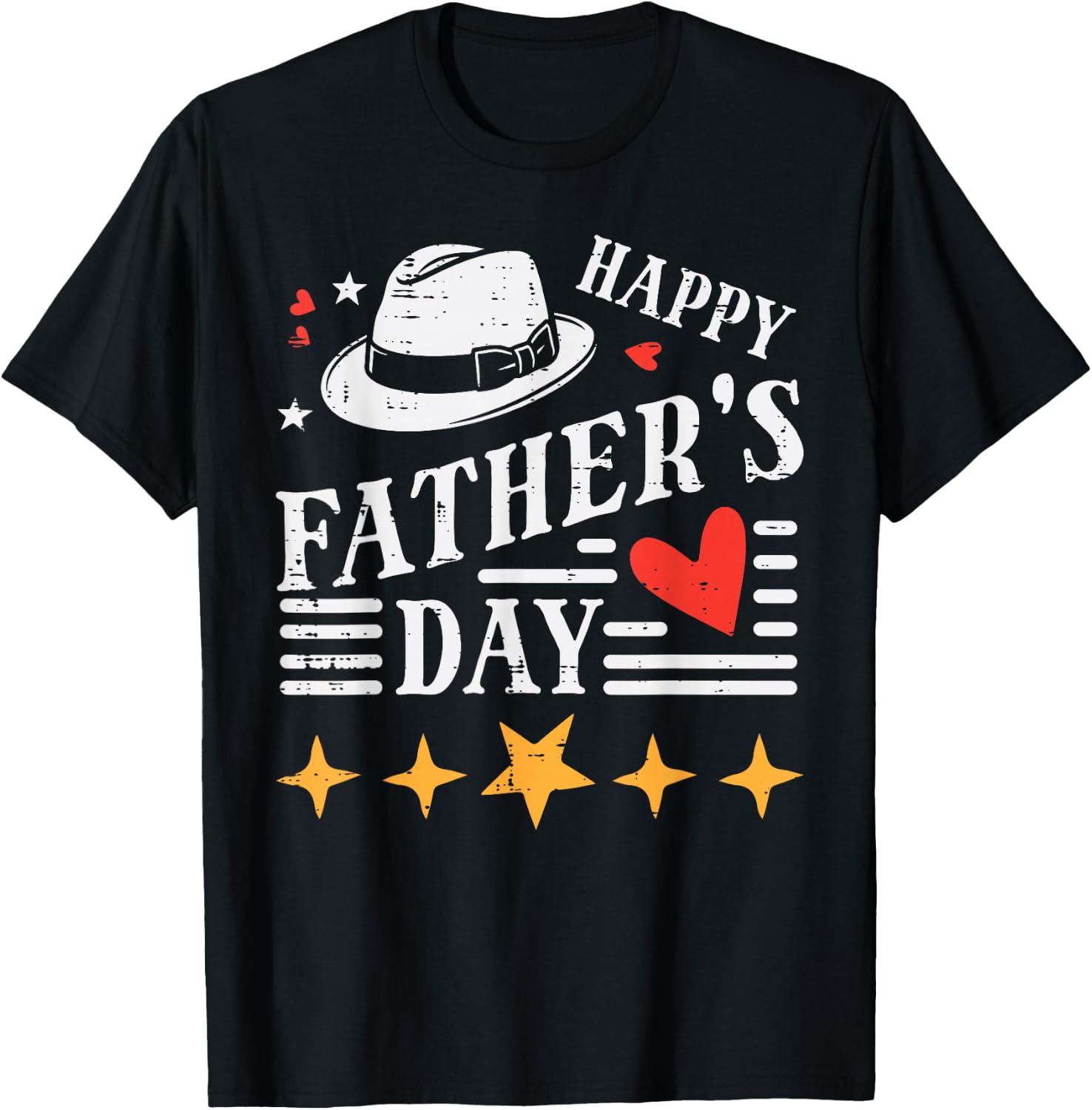 Happy Fathers Day Hat Heart Vintage Dad Papa Grandpa Daddy T-Shirt - T-Shirt | Black