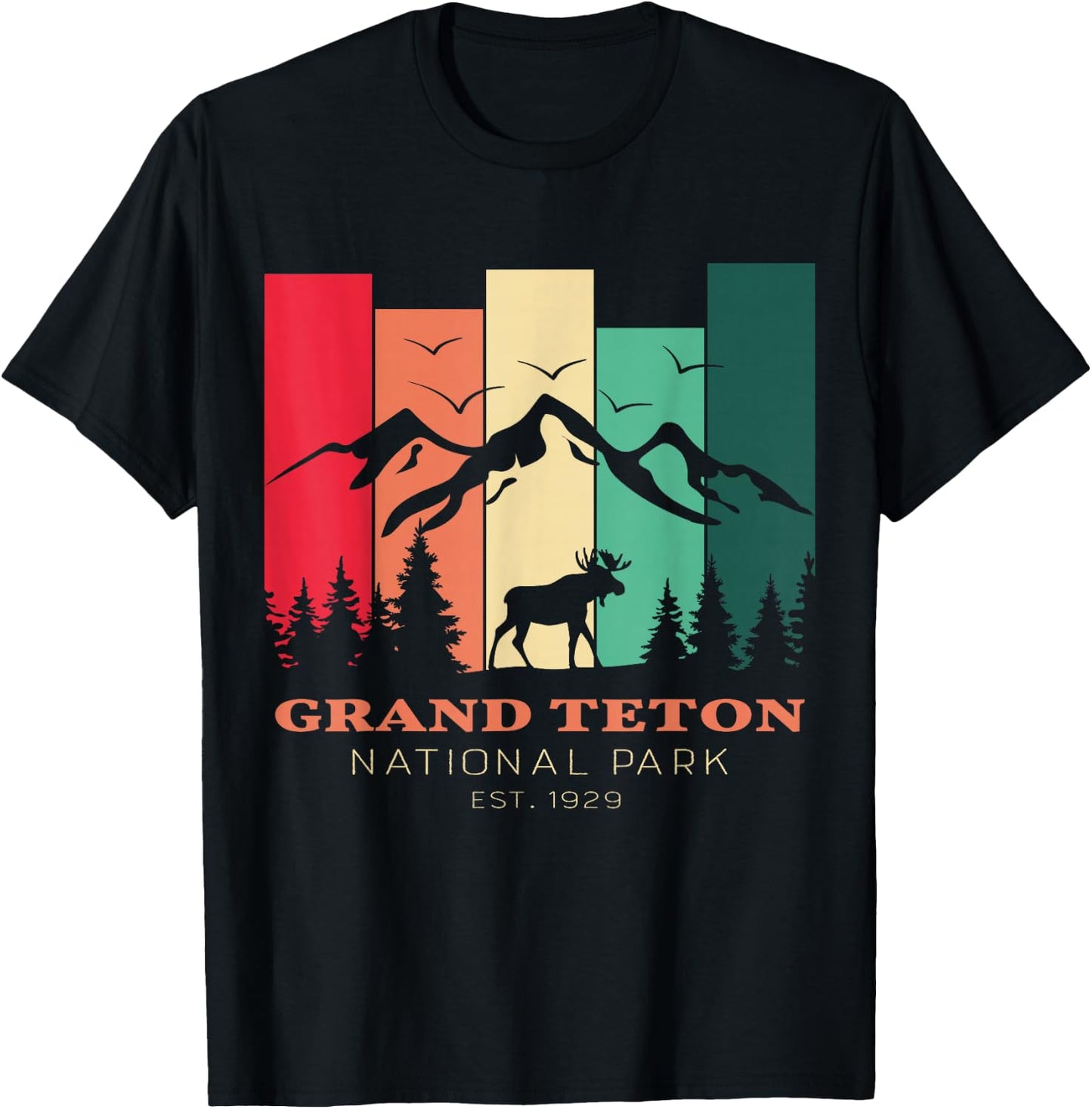 Vintage Grand Teton National Park for kids Hiking Camping T-Shirt - T-Shirt | Black