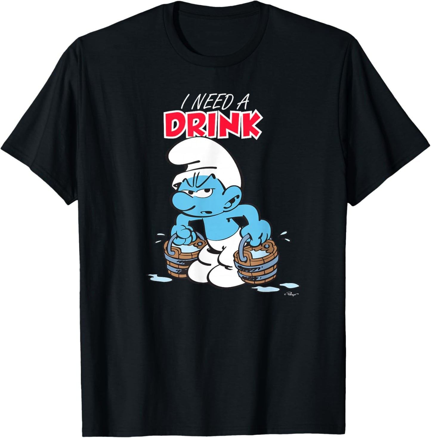 The Smurfs I Need A Drink , Black T-Shirt - T-Shirt | Black