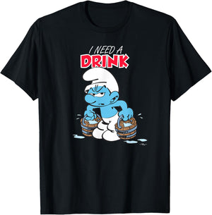The Smurfs I Need A Drink , Black T-Shirt - T-Shirt | Black