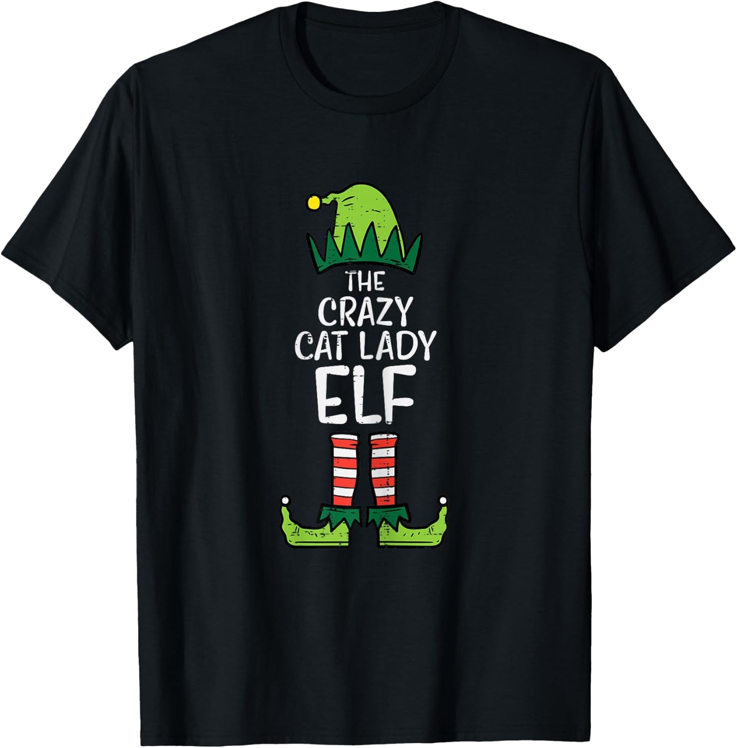 Crazy Cat Lady Elf Matching Christmas Family Women T-Shirt - T-Shirt | Black