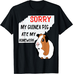 Sorry My Guinea Pig Ate My Homework School Funny Guinea Pig T-Shirt - T-Shirt | Black