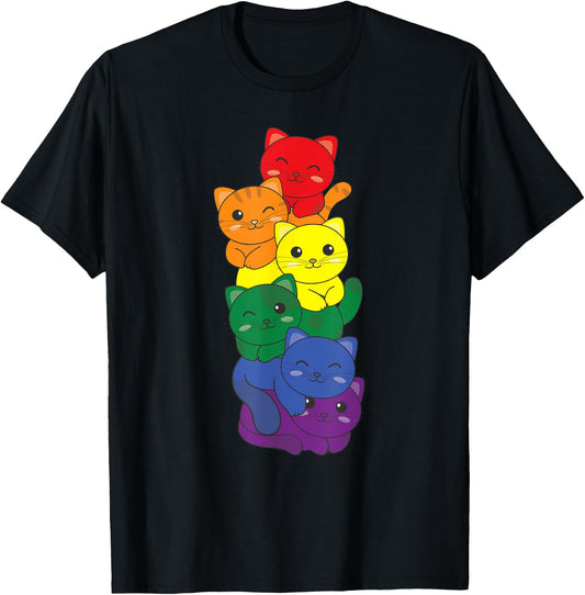 Rainbow Flag Pride Month LGBTQ Rainbow Cat T-Shirt - T-Shirt | Black