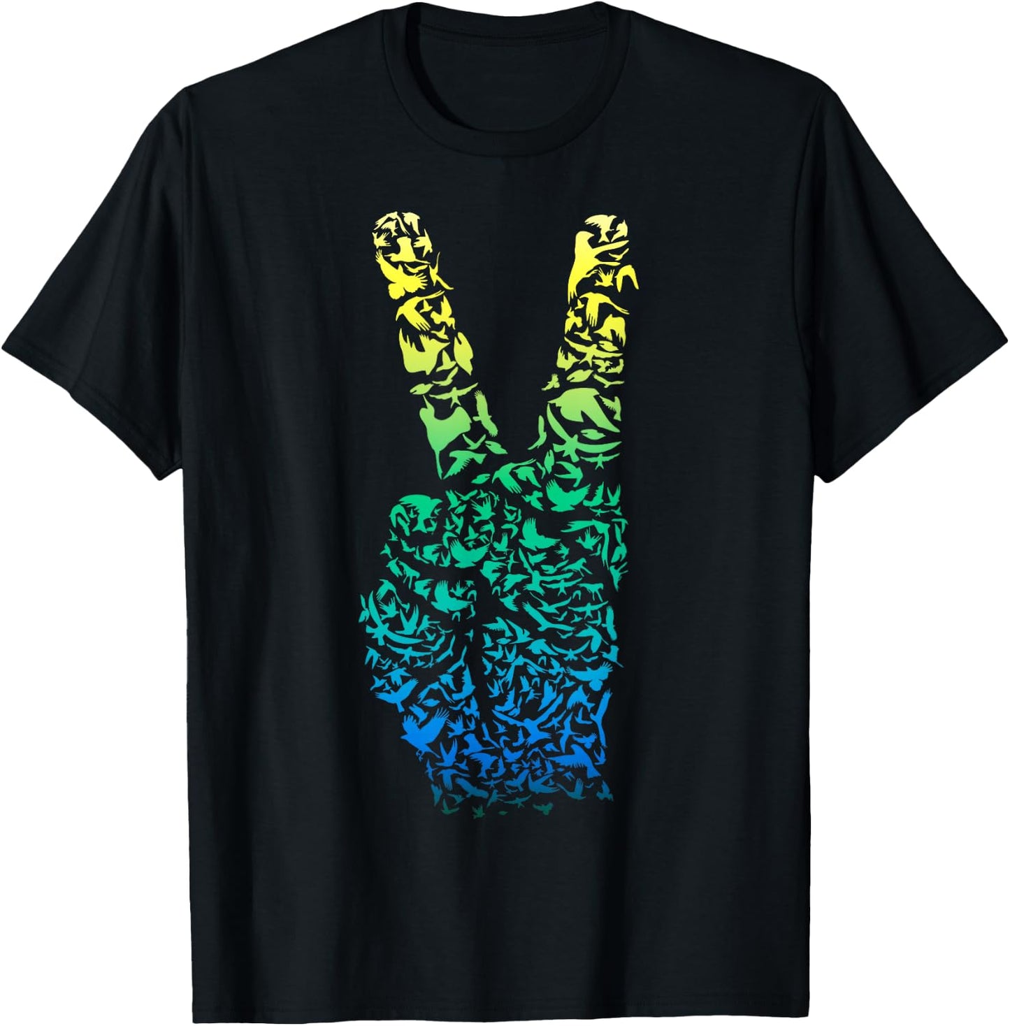 Colorful Birds ASL Finger & Hand Sign Language Peace T-Shirt - T-Shirt | Black