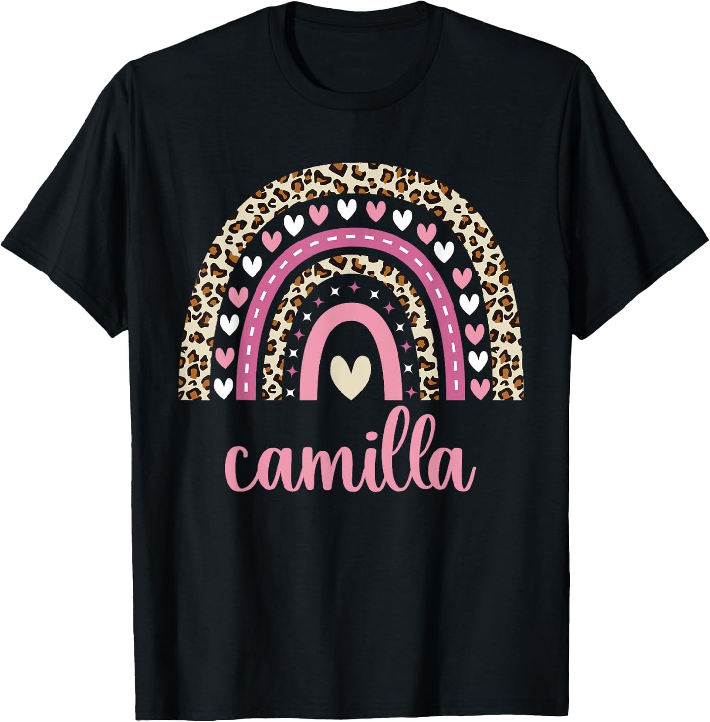 Camilla Rainbow Leopard Personalized Camilla Birthday T-Shirt - T-Shirt | Black