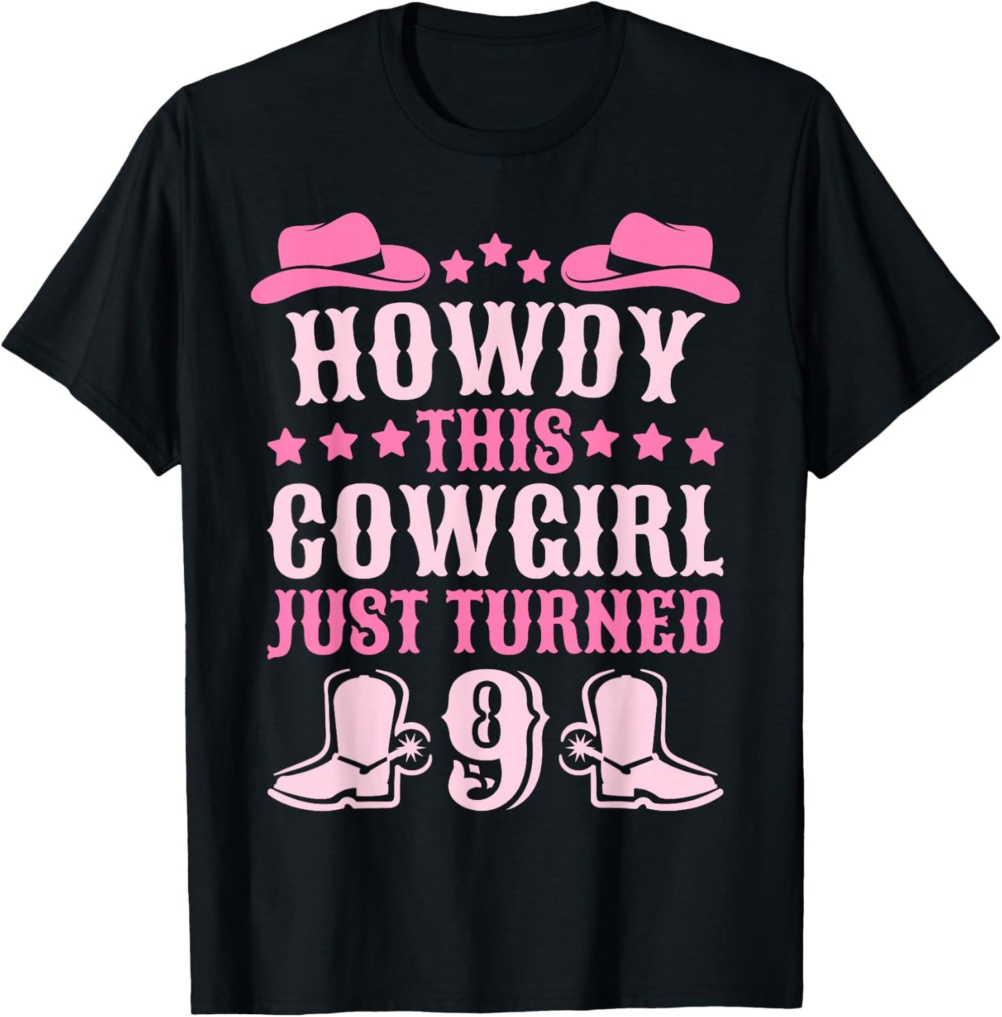 9yr Birthday Cowgirl Western 9 Year Old Girl 9th Birthday T-Shirt - T-Shirt | Black