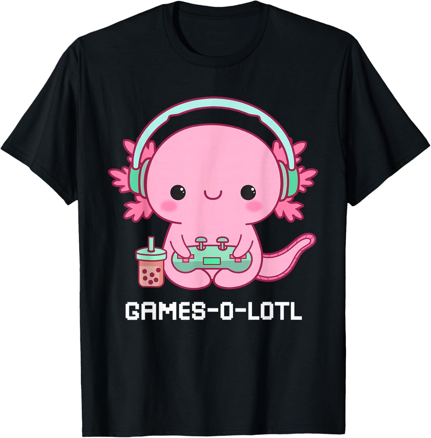 Gamesalotl Axolotl Cute Kawaii Fisch Spielen Videospiele Mädchen T-Shirt - T-Shirt | Black