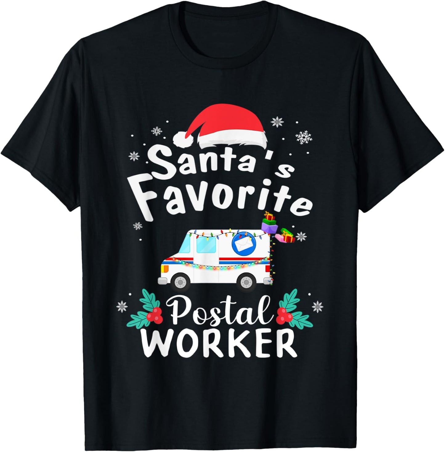 Postal Worker Christmas Mail Truck Funny Mailman Gift T-Shirt - T-Shirt | Black