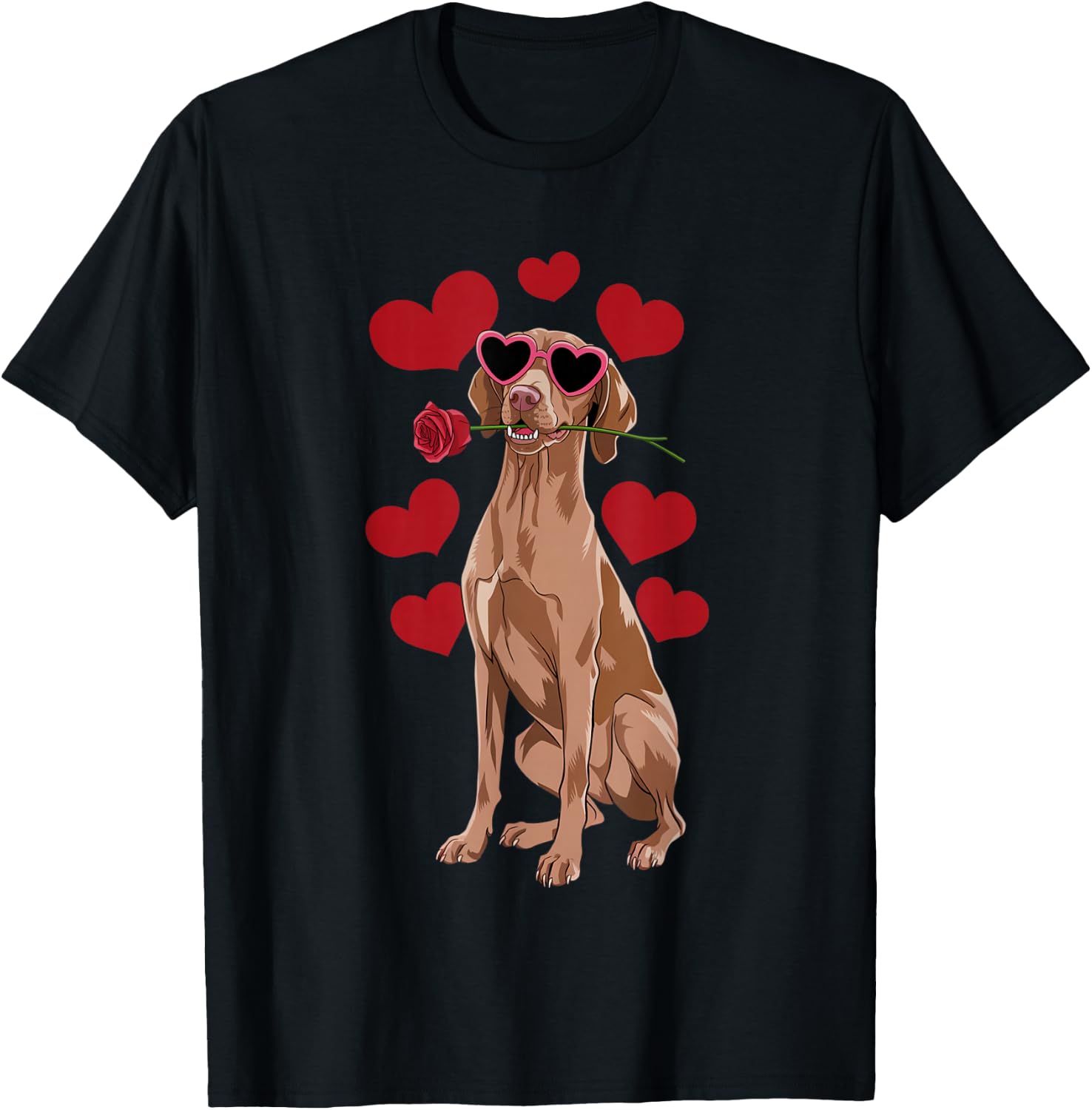 Vizsla Valentines Day Heart Dog Lover T-Shirt - T-Shirt | Black