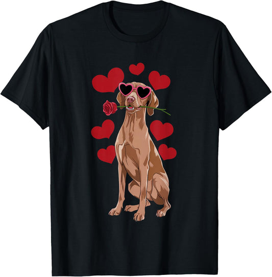Vizsla Valentines Day Heart Dog Lover T-Shirt - T-Shirt | Black