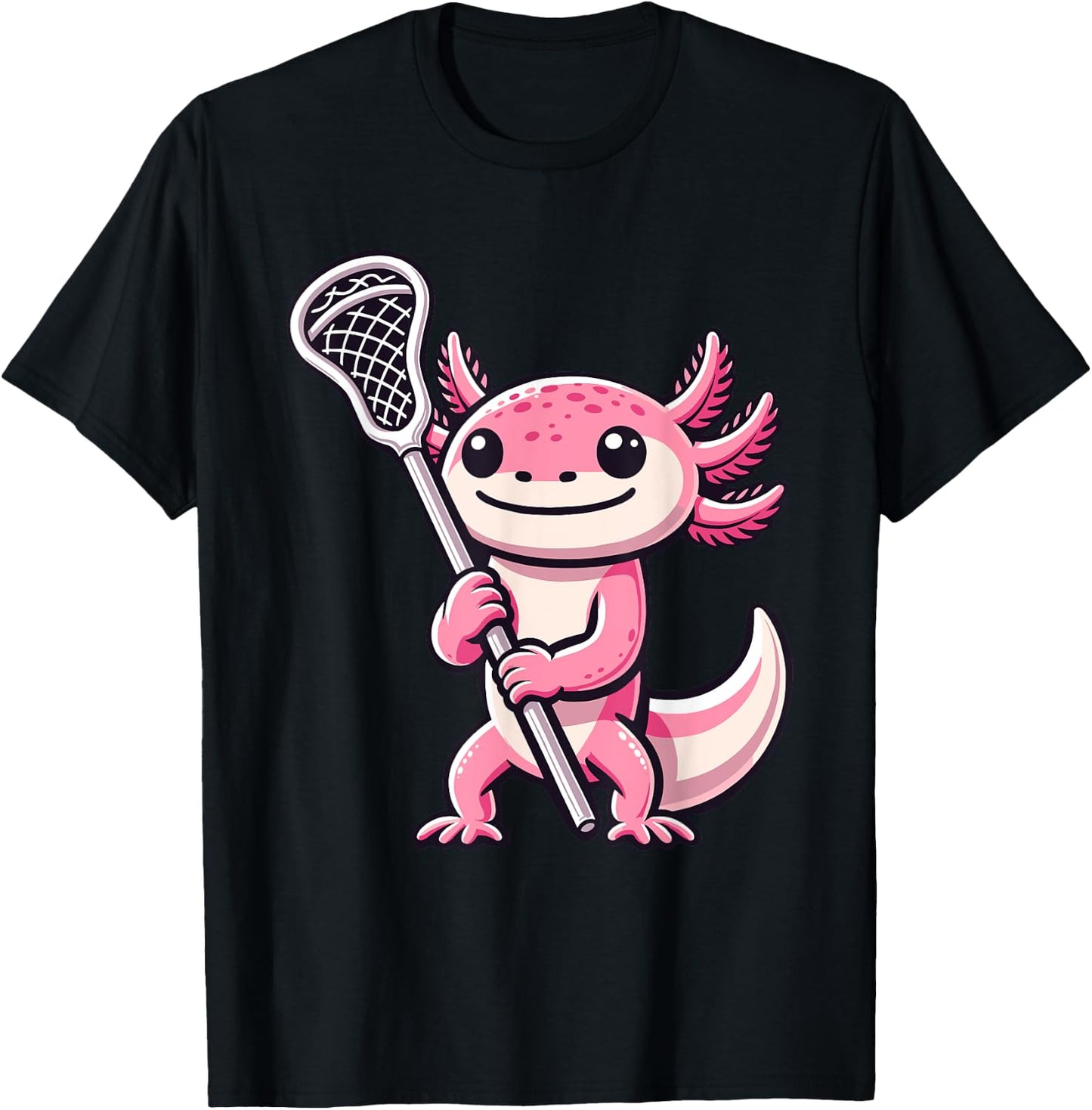 Lacrosse Player Axolotl Lax Lover Sports For Boys Girls T-Shirt - T-Shirt | Black