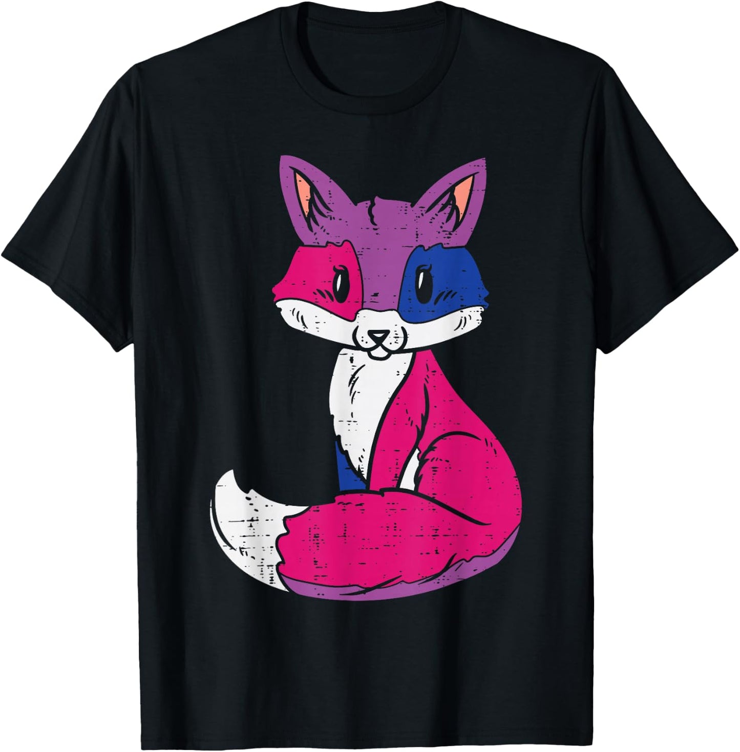Fox Animal LGBTQ Bisexual Flag Gay Pride Ally Bi Men Women T-Shirt - T-Shirt | Black