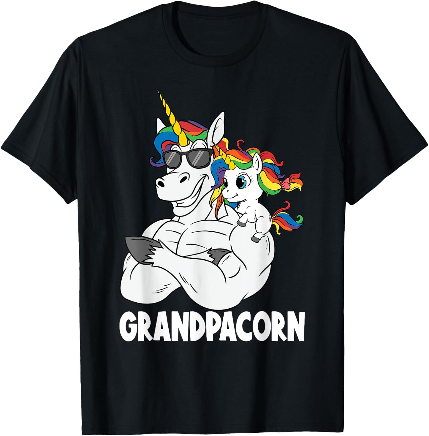 Muscle Grandpa Unicorn Old Pops Grandpacorn Grandfather T-Shirt - T-Shirt | Black