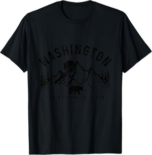 Washington The Evergreen State Mountains Bear PNW Vintage T-Shirt - T-Shirt | Black