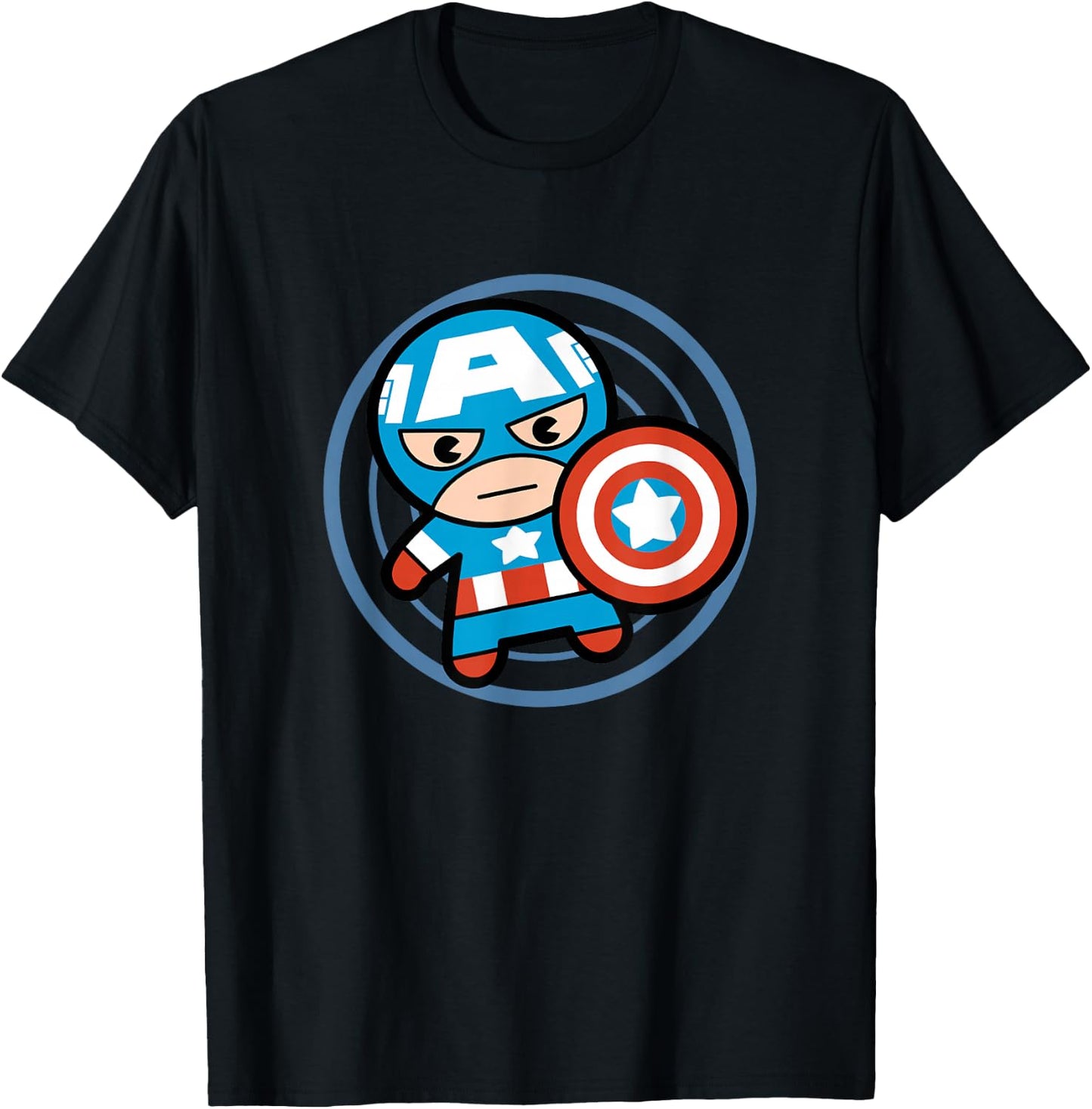 Marvel Kawaii Chibi Captain America Circle Logo T-Shirt - T-Shirt | Black