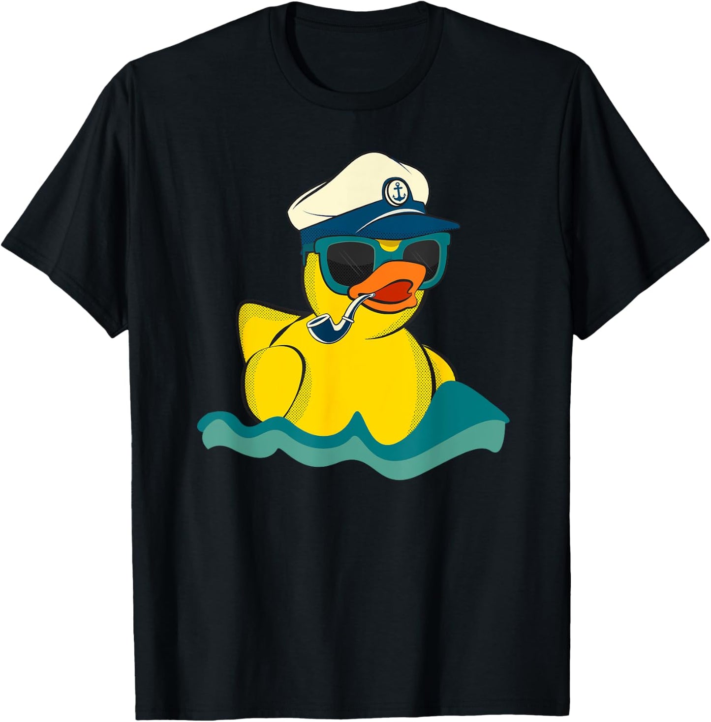Vintage Yellow Rubber Duck Boat The Captain Duckie Sailor T-Shirt - T-Shirt | Black