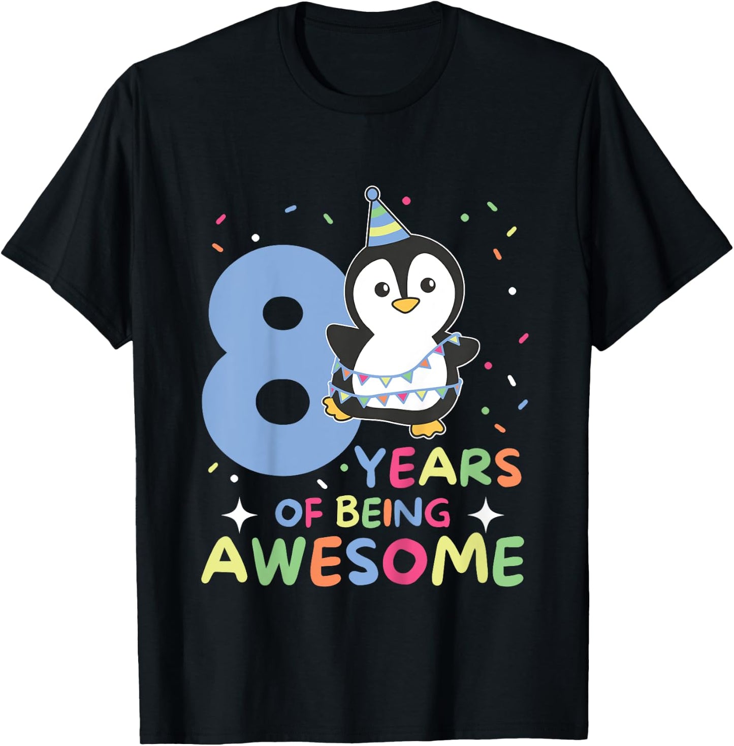 8th Birthday Penguin For Children Eight Years Old T-Shirt - T-Shirt | Black