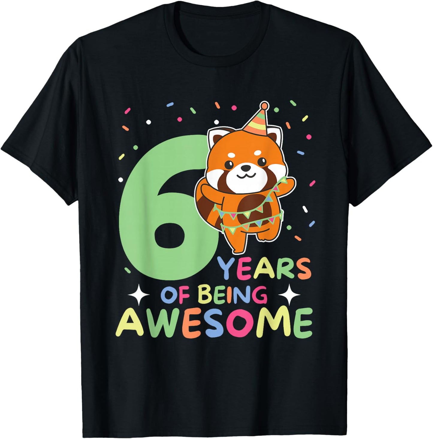 Red Panda 6th Birthday Kids Six Year Old Red Panda T-Shirt - T-Shirt | Black