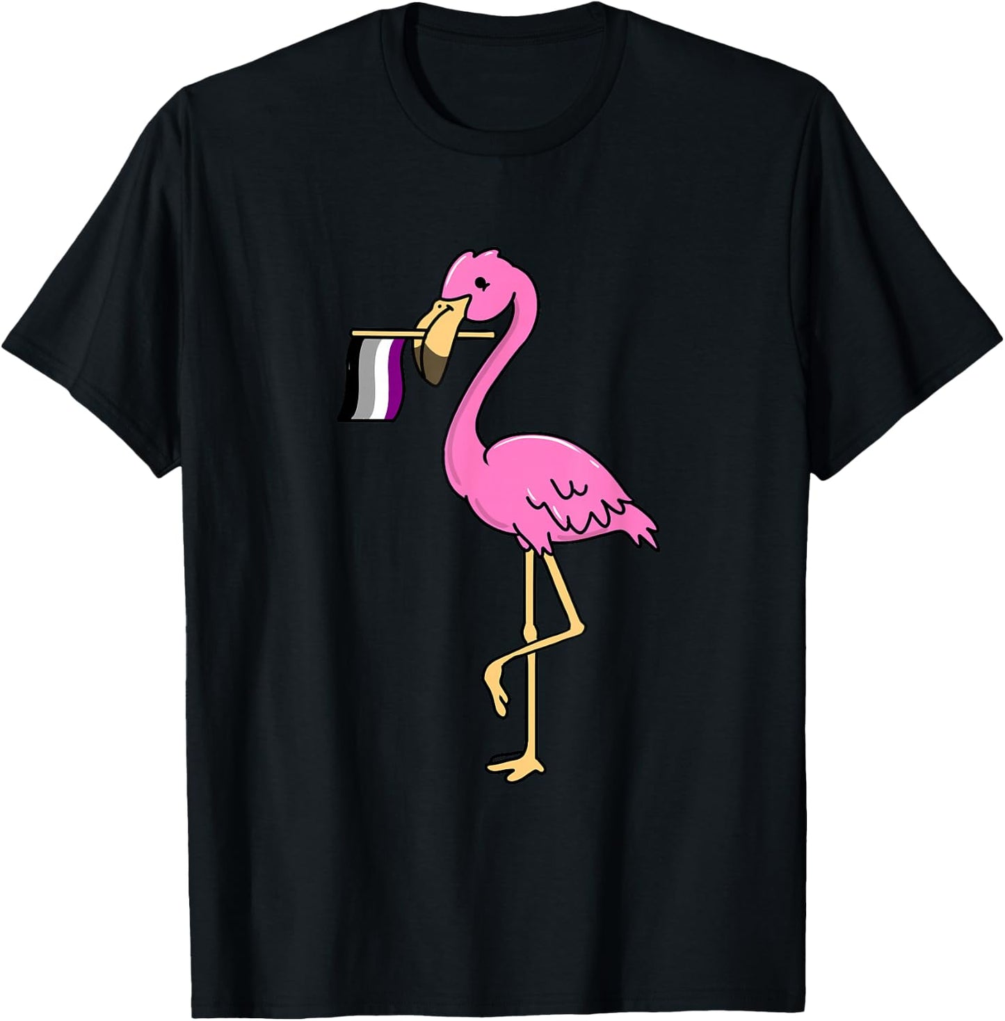 Flamingo with Asexual Pride Flag T-Shirt - T-Shirt | Black