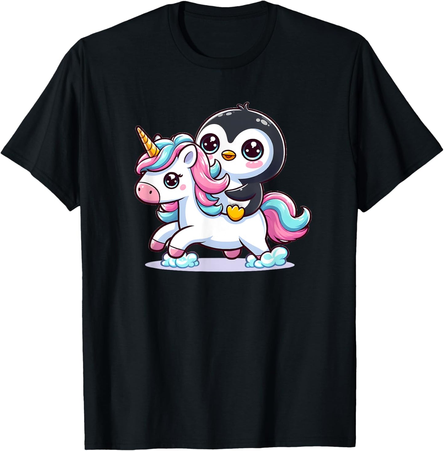 Penguin Riding Unicorn T-Shirt - T-Shirt | Black