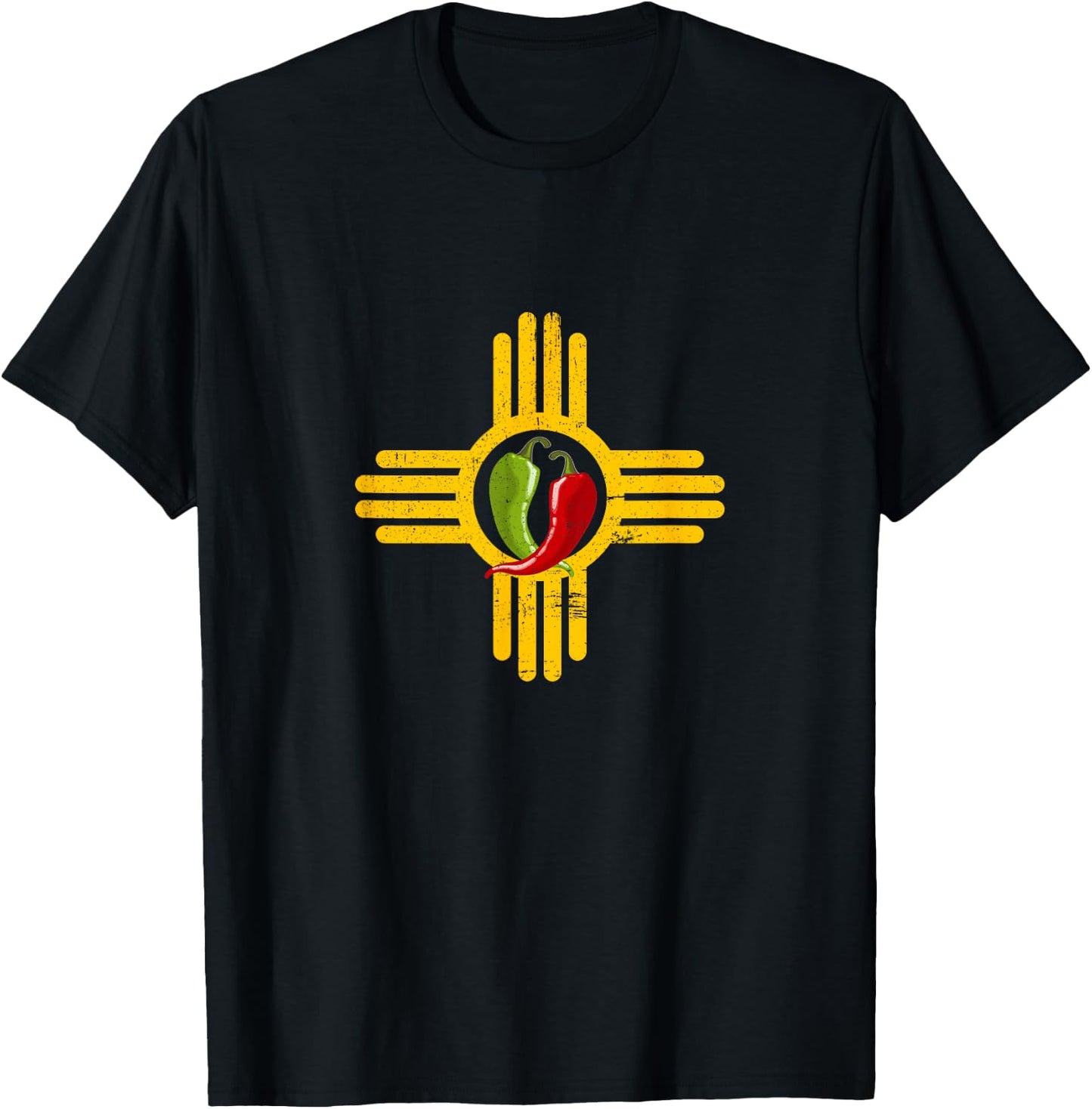 New Mexico Southwest Zia with Red and Green Chile T-Shirt - T-Shirt | Black