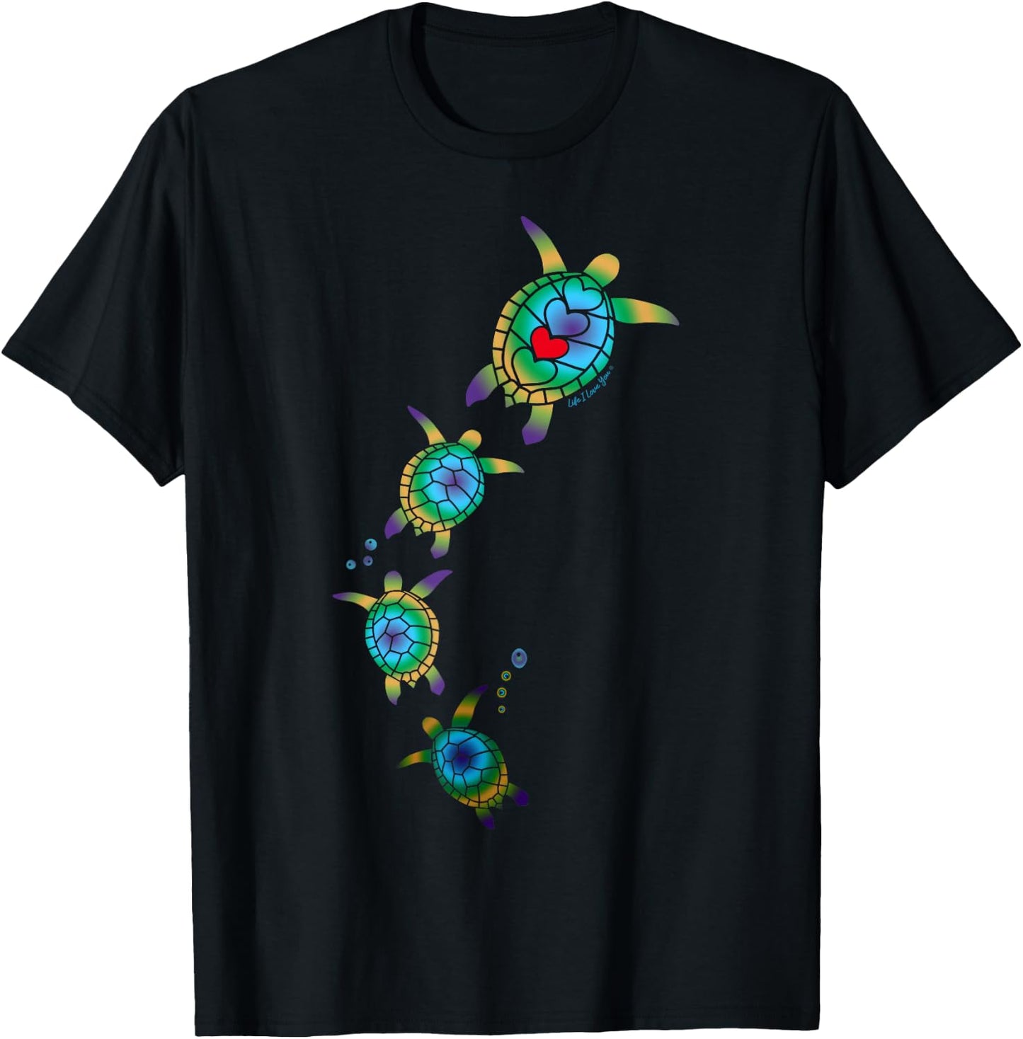 Beautiful Nautical Tropical Swimming Sea Turtles T-Shirt - T-Shirt | Black