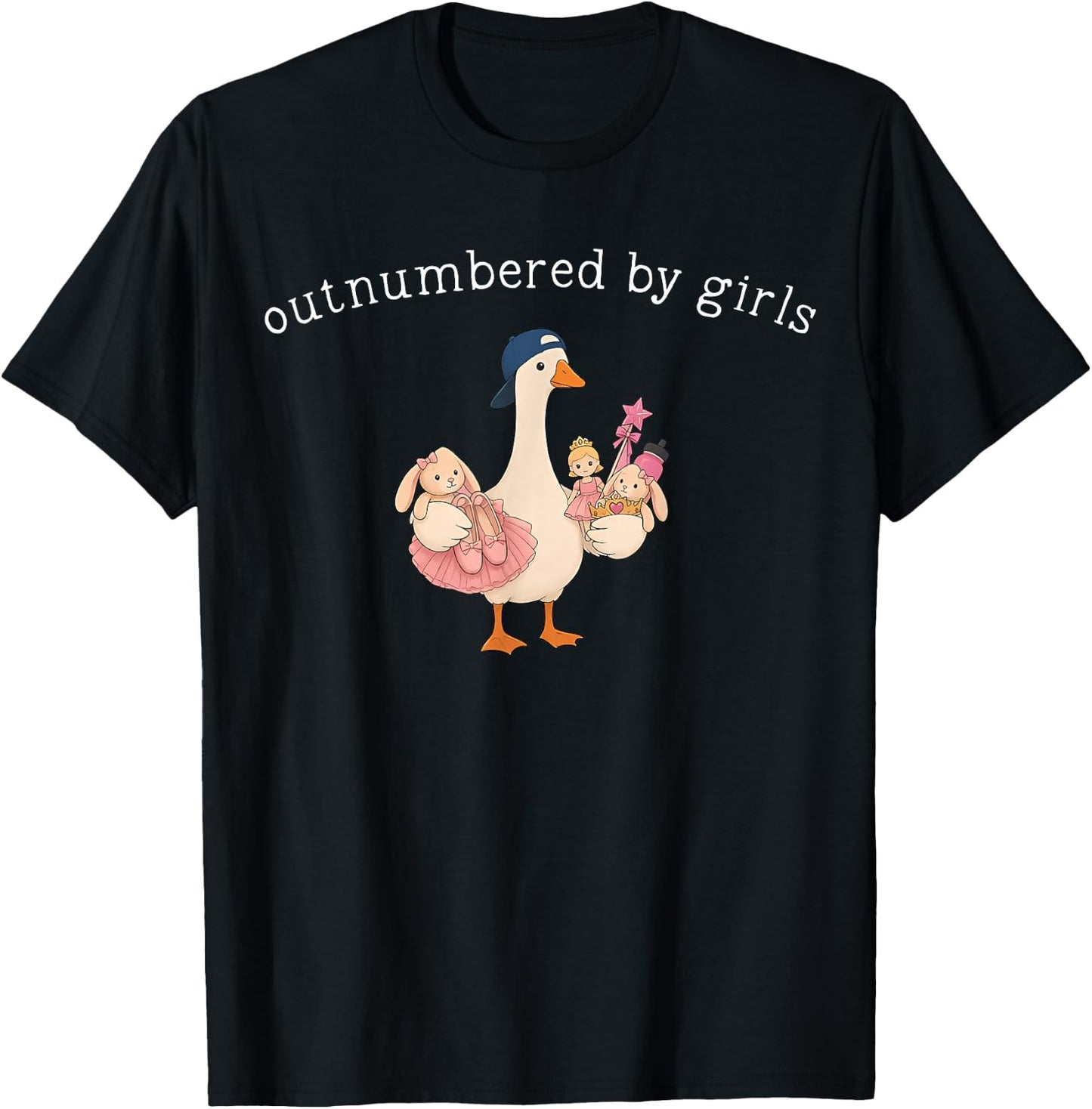 Outnumbered By Girls Funny Dad Goose Fathers Day T-Shirt - T-Shirt | Black
