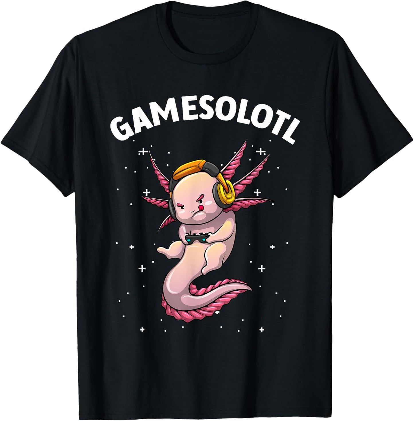 Cute Gaming Art Women Kids Video Game Axolotl Gamer T-Shirt - T-Shirt | Black