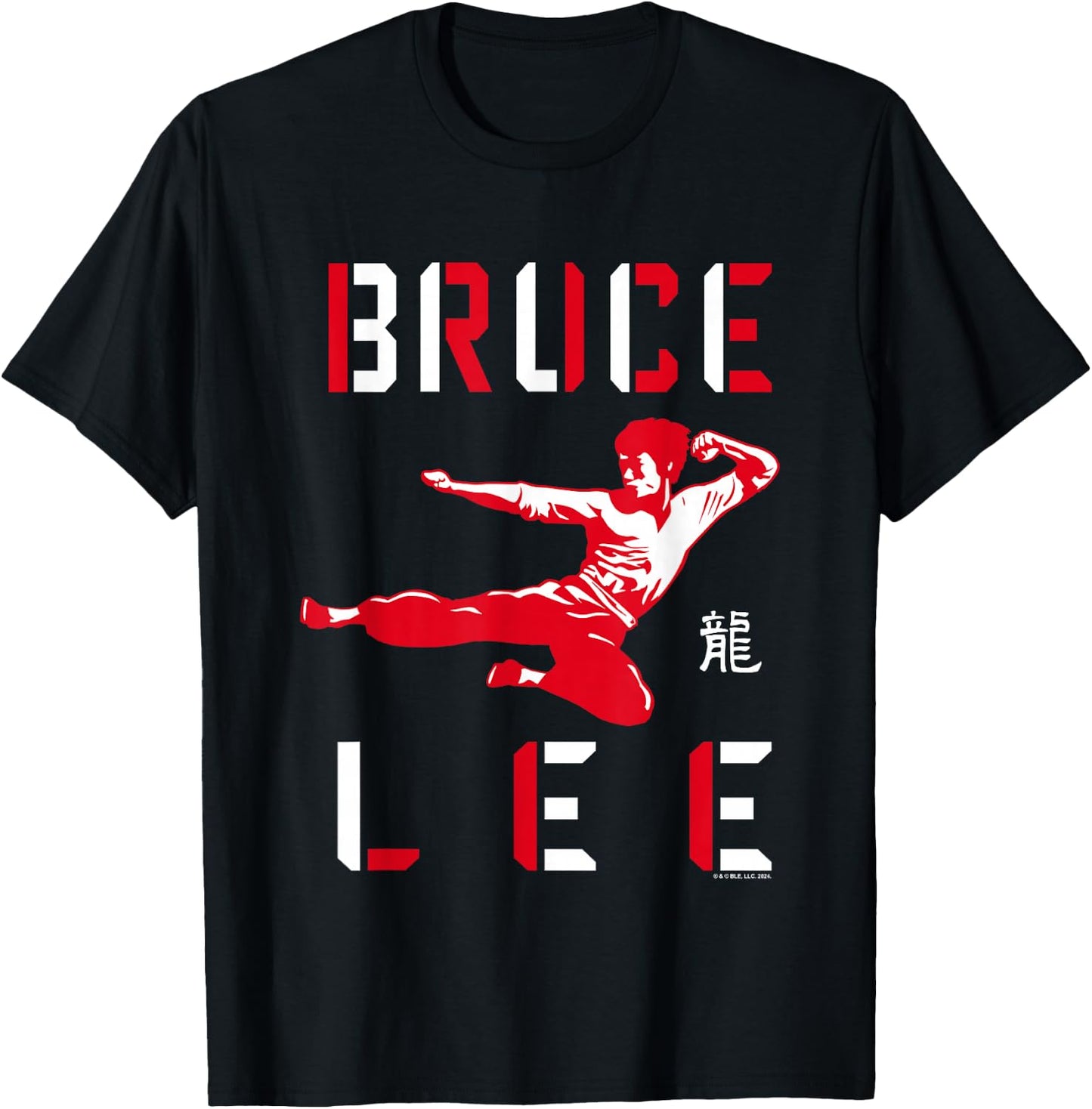 Bruce Lee Flying Kick Shadowed Face Shot , Black, S T-Shirt - T-Shirt | Black