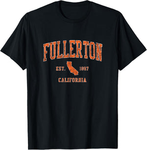 Fullerton California CA Vintage Athletic Sports Design T-Shirt - T-Shirt | Black