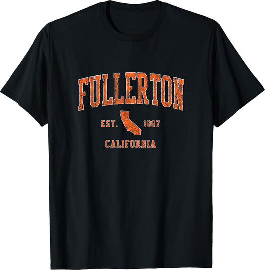 Fullerton California CA Vintage Athletic Sports Design T-Shirt - T-Shirt | Black