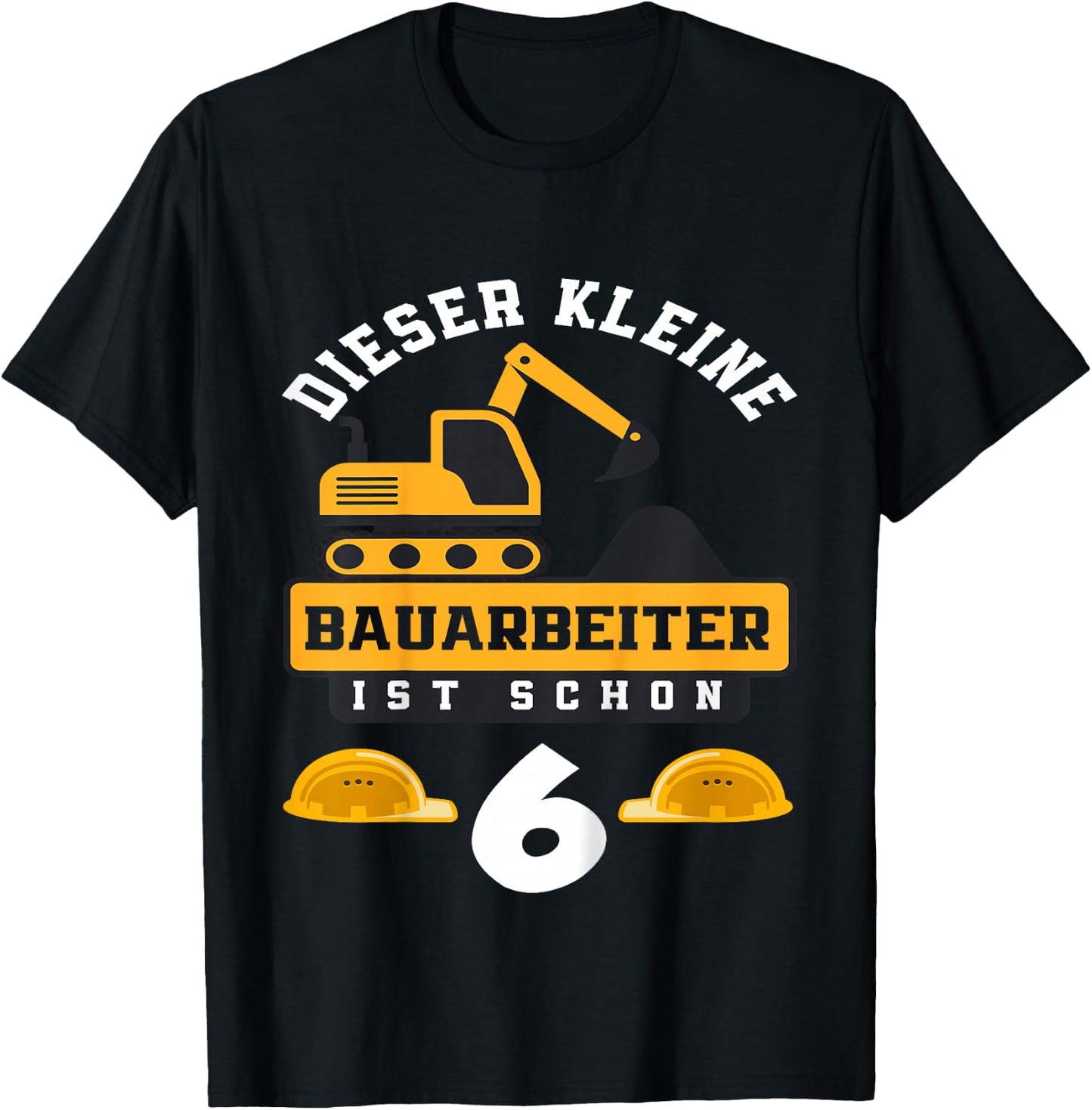 Children's Builder Worker 6th Birthday Boy 6 Years Digger Construction Site , black T-Shirt - T-Shirt | Black