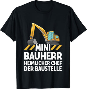 Bagger Jungs Mini Bauherr Chef Der Baustelle Baumeister T-Shirt - T-Shirt | Black