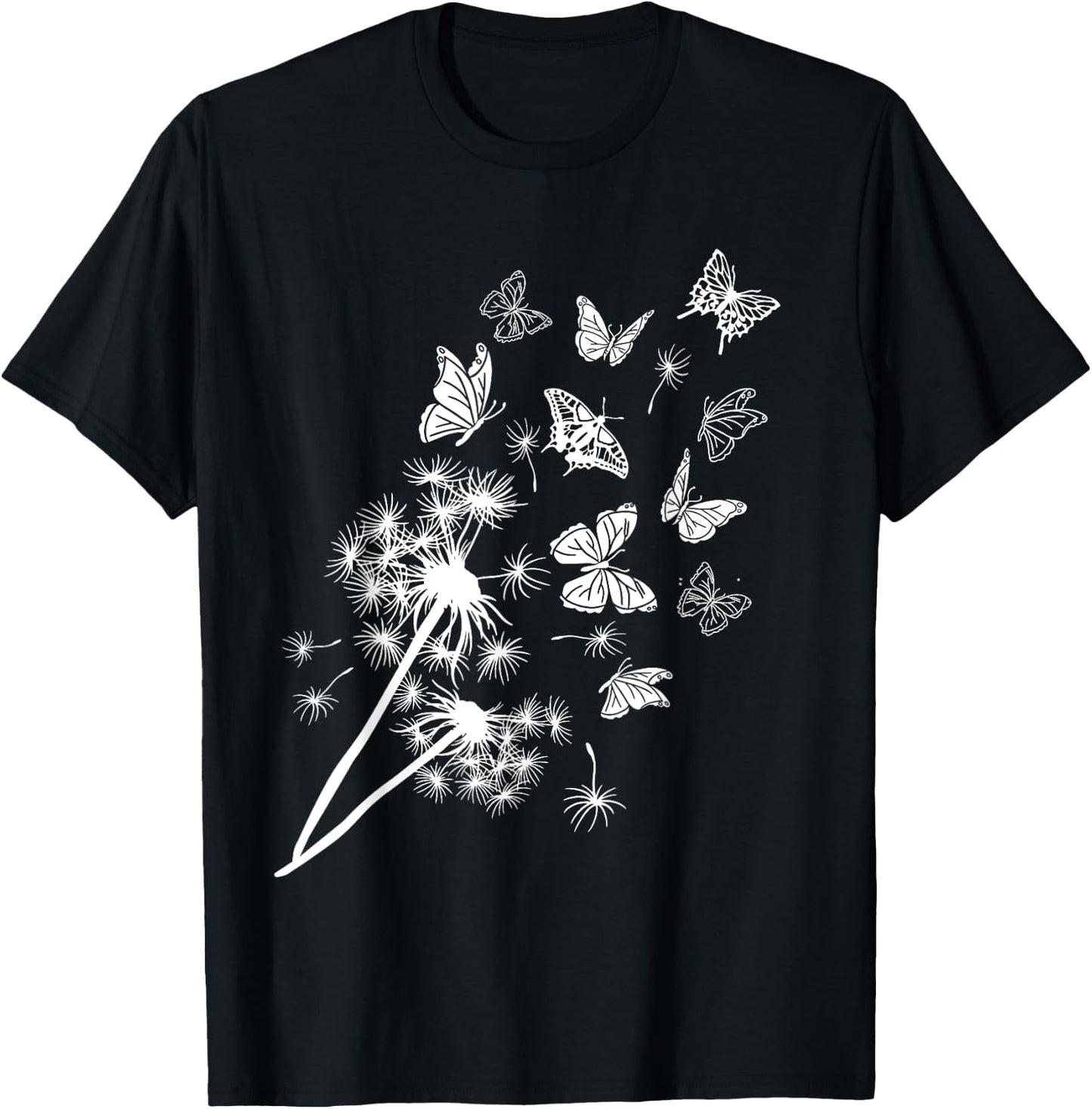 Pusteblume Butterblume mit Schmetterlingen Im Garten T-Shirt - T-Shirt | Black