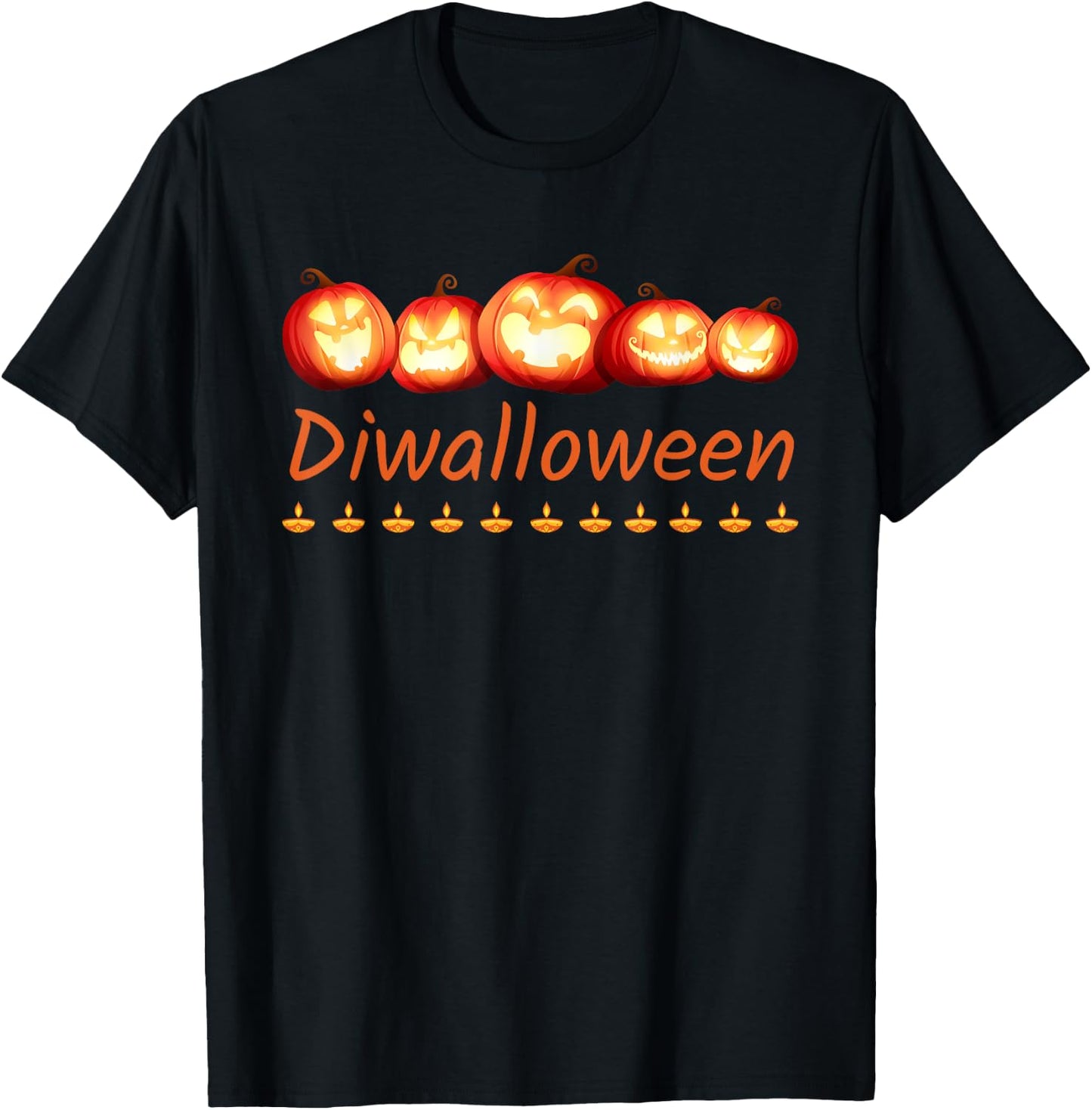 Diwalloween Diwali Halloween Ghost Pumpkin Lantern Deepavali T-Shirt - T-Shirt | Black