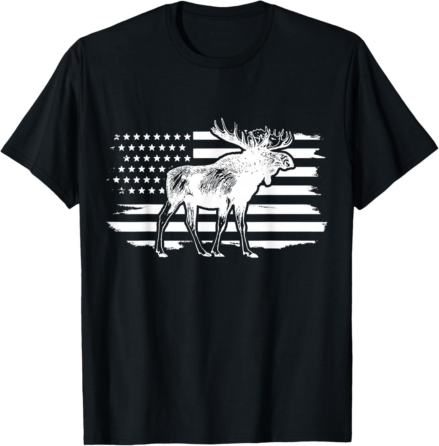 Moose American Flag Vintage Patriotic T-Shirt - T-Shirt | Black