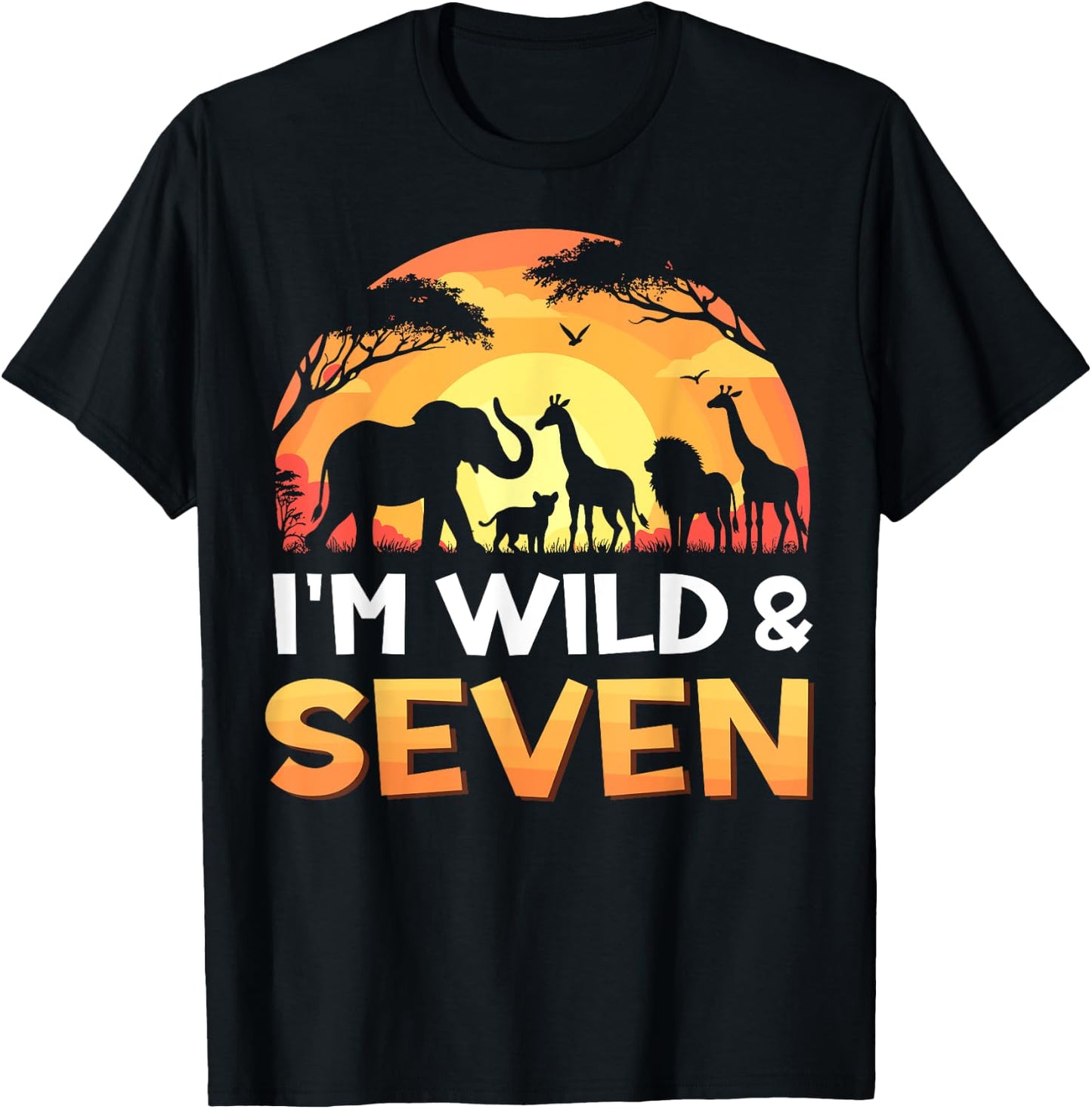 I'm Wild and Seven 7th Birthday Safari Wildlife Zoo Animals T-Shirt - T-Shirt | Black