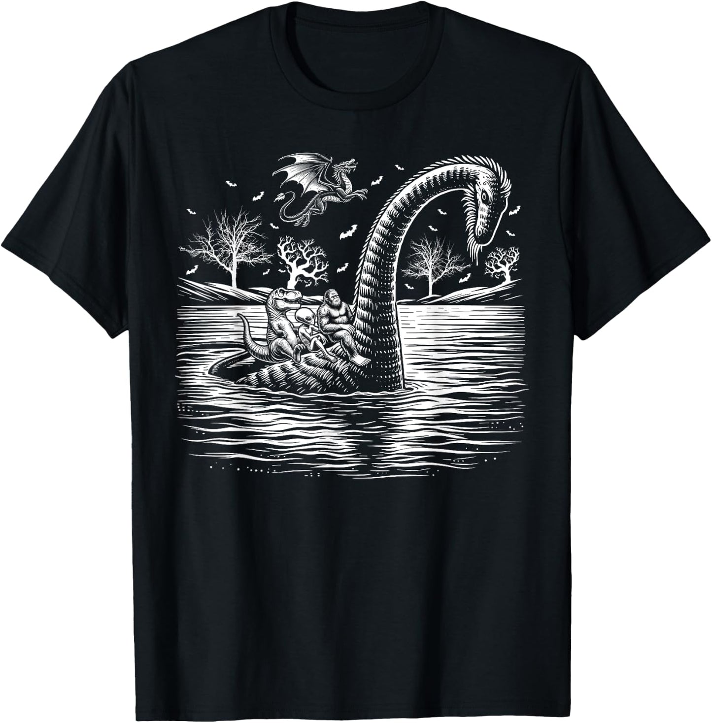 bigfoot Loch Ness monster alien Halloween men women kids T-Shirt - T-Shirt | Black