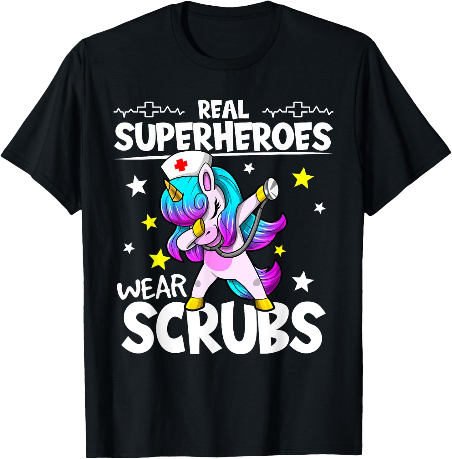 Nursing Dabbing Unicorn Real Superheroes Wear Scrubs Nurse T-Shirt - T-Shirt | Black