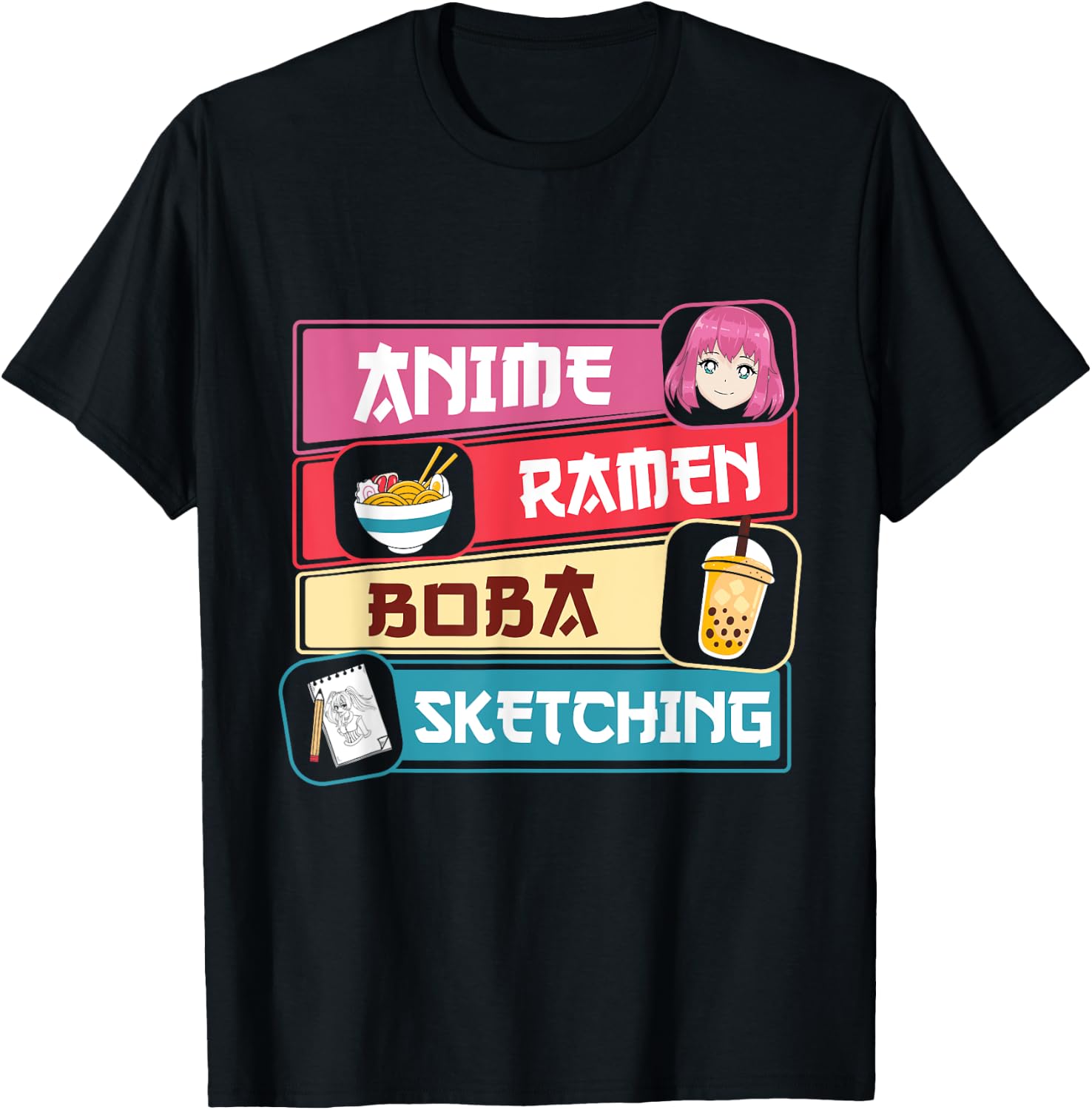 Anime Ramen Boba Sketching Otaku Kawaii Anime Lover T-Shirt - T-Shirt | Black