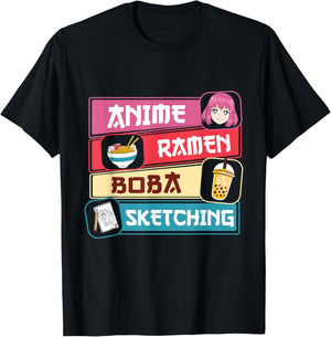 Anime Ramen Boba Sketching Otaku Kawaii Anime Lover T-Shirt - T-Shirt | Black