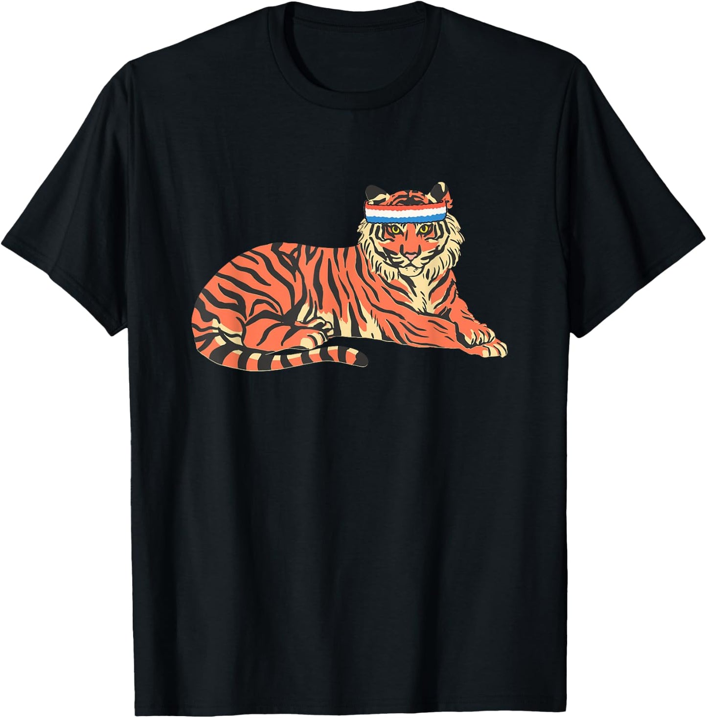 Tiger Shirt Tiger Wearing Sweatband T-Shirt - T-Shirt | Black