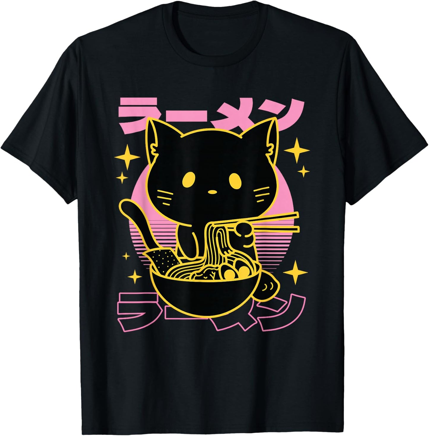 Japanese Cat Retro Ramen Kanji - But First , black T-Shirt - T-Shirt | Black