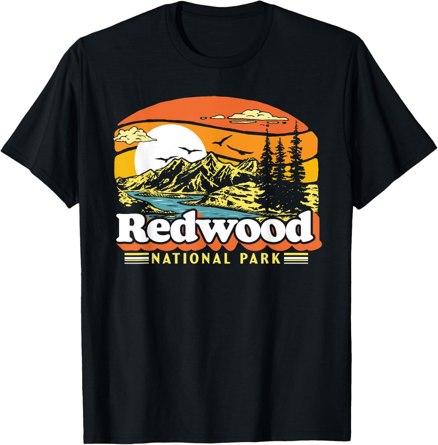 Redwood National Park Vintage 80s Retro California Mountains T-Shirt - T-Shirt | Black