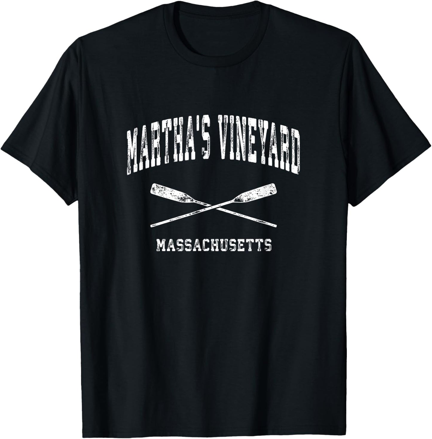 Martha's Vineyard Massachusetts Vintage Nautical Crossed Oar T-Shirt - T-Shirt | Black