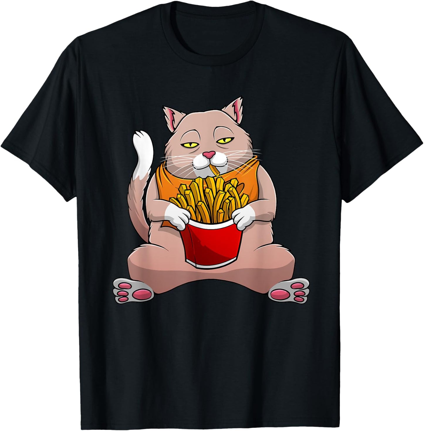 Funny French Fries Design Women Cat Foodie Eater T-Shirt - T-Shirt | Black