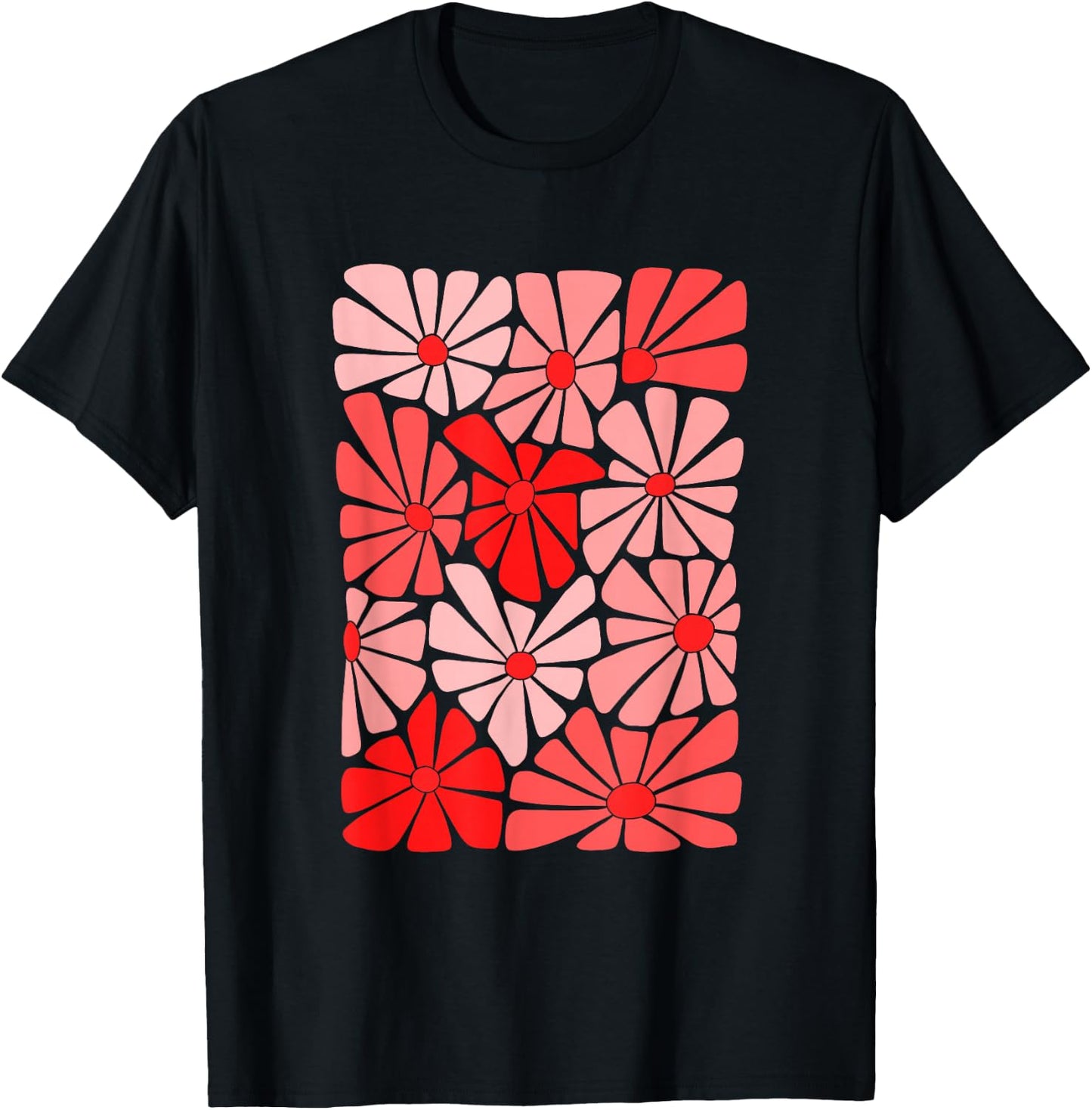 Red Color Flowers Block Red Graphic T-Shirt - T-Shirt | Black