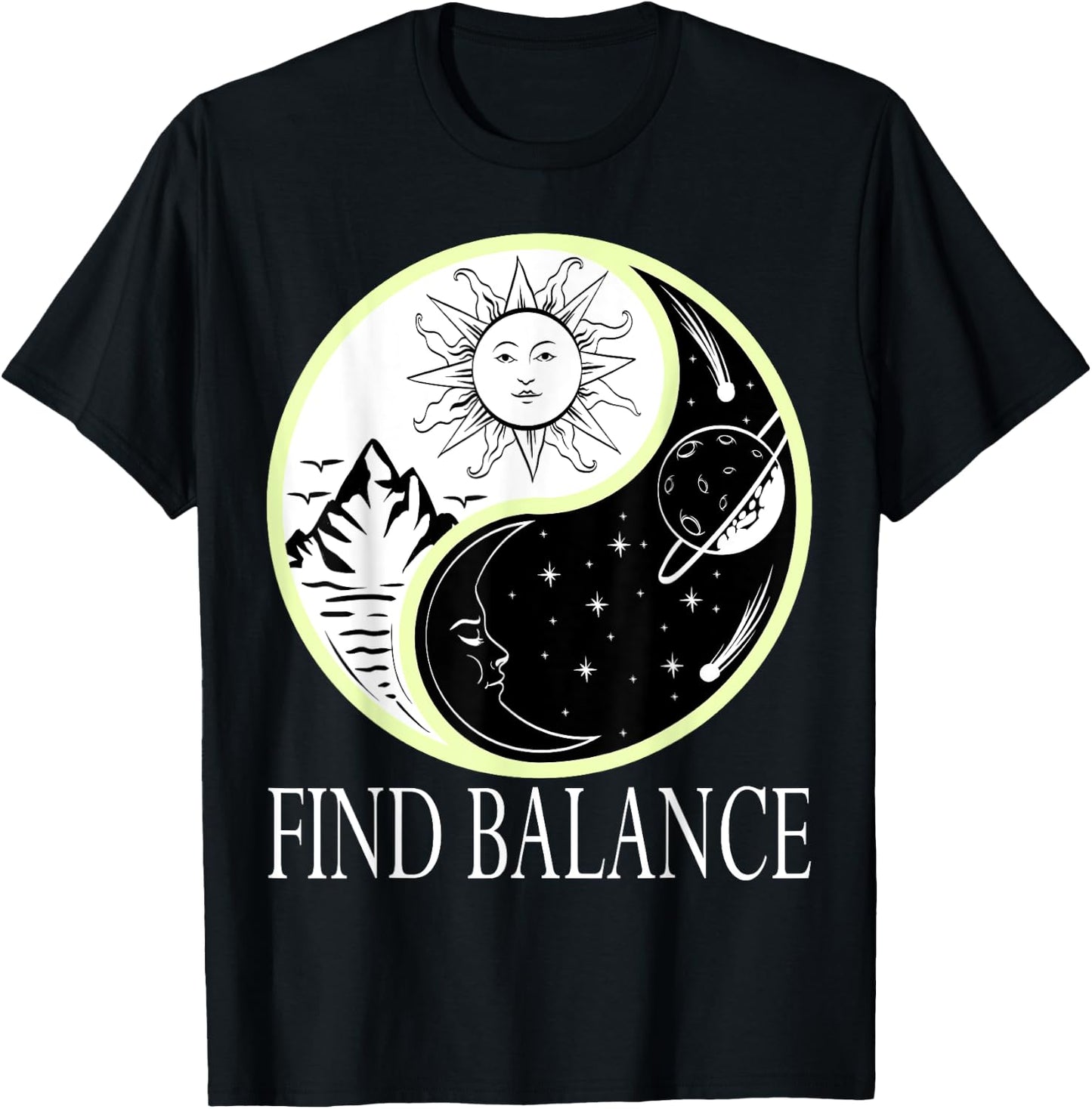 Find Balance Yin Yang Positive Vibes Yoga Motivation T-Shirt - T-Shirt | Black