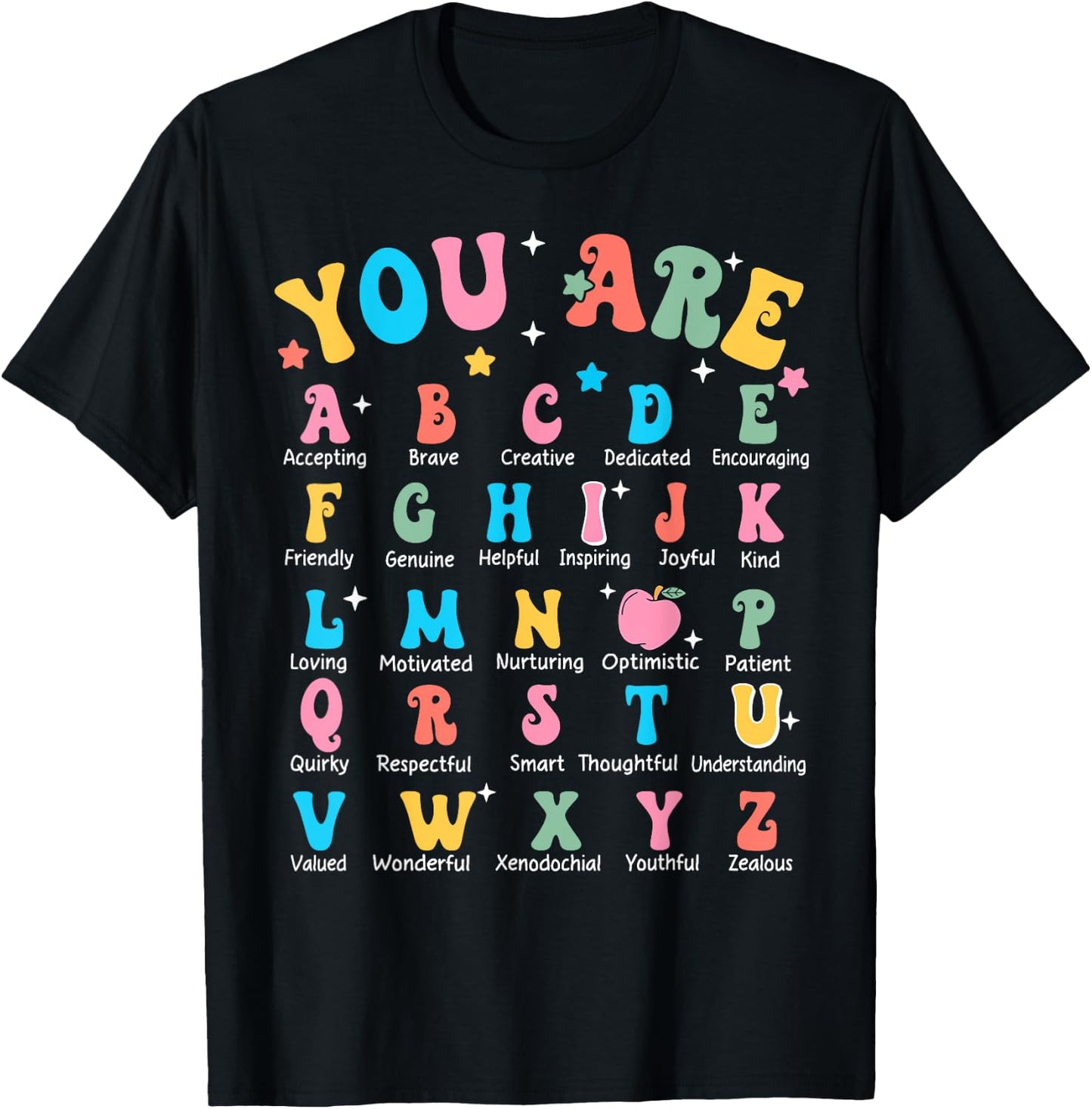 Alphabet Kindergarten Elementary School Teachers Students T-Shirt - T-Shirt | Black